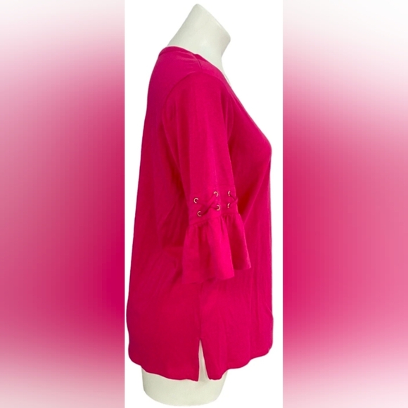 Michael Kors Ruffle Sleeve Pink Blouse Size L NWT MSRP $68 - Picture 2 of 7